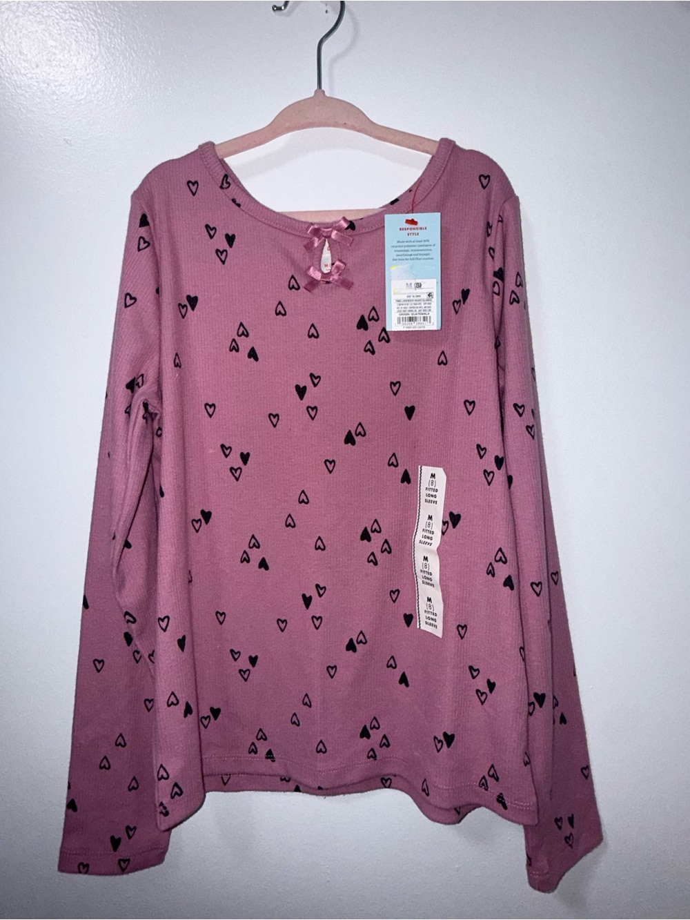 Cat & Jack Mauve Pink Long Sleeve Heart Print Top